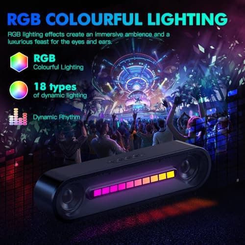 Aysoi PC Speakers, Portable Bluetooth Speakers,Wireless Computer Speakers, Computer Soundbar for Desktop Monitors,PC, Laptop, Desktop, Smartphones,Home, Travel,Outdoor, Beach (Dynamic RGB) — view 4