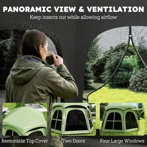 Outsunny Pop Up Tent 2 Doors Carry Bag 3000mm Waterproof 3-4 People Green — view 5