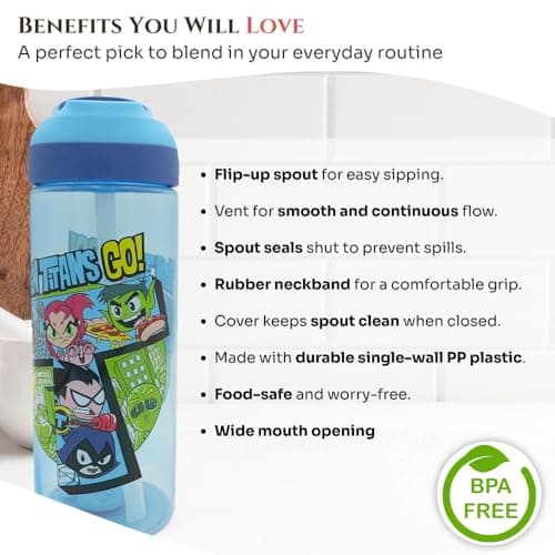 HOX LOL Teen Titan Water Bottle – 600 ml | Food-Safe Plastic Bottle with Carry Loop | Spills-Proof Flip-Up Spout Reusable Travel Bottle for Kids, Blue — view 4