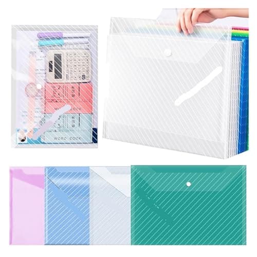 Waterproof Plastic Folder 5 PCS Document Bag Set Portable A4 Size Stationery Storage Assorted Color Plastic Waterproof File Envelopes Snap Closure(5PCS Colorful) — view 2