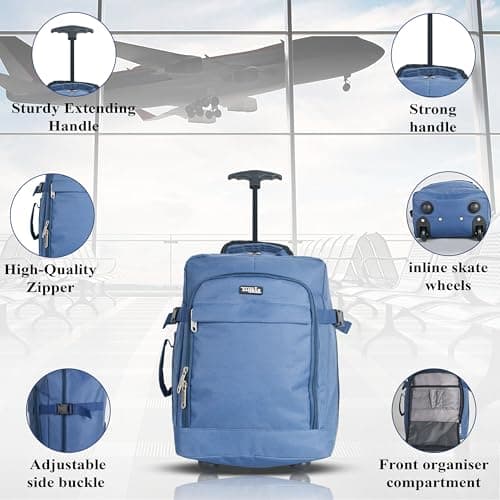 ZAHRAB 40x30x20cm for Ryanair Wizz Air, Underseat Bag Lightweight Hand Luggage Cabin Bag Trolley with Wheels Flight Bags Suit Case (Blue) — view 3