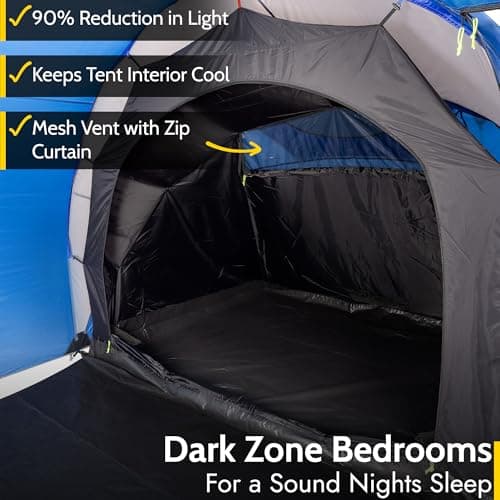 Trail Hartland XL 6 Man 2 Room Tent with Living Area, 3000mm HH Waterproof Rated, 2 Darkened Bedrooms, Easy Pitch Family Camping Tunnel Tent, King Pole Awning, Storage Bag, L560cm x W220cm x H190cm — view 3