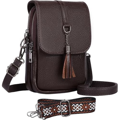 ONETOALL Genuine Leather Crossbody Bags for Women Anti-Theft with 2 Straps