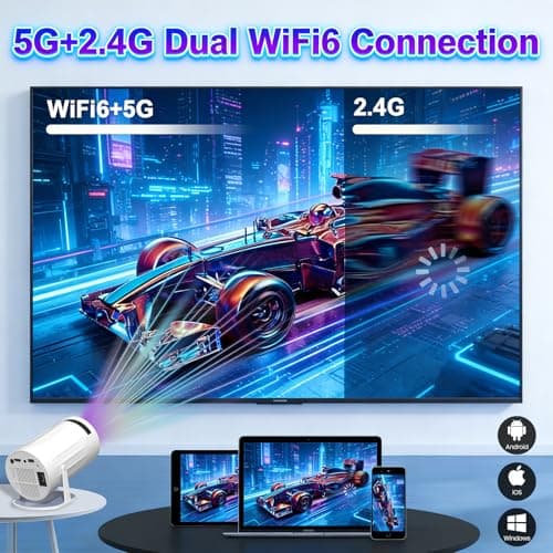 Mini Projector with WiFi 6 and Bluetooth 5.2,Portable Projector 4K for Bedroom Support Auto Keystone, 180° Rotatable Outdoor Compatible with TV Stick/Windows/iOS/Android/HDMI/USB — view 5