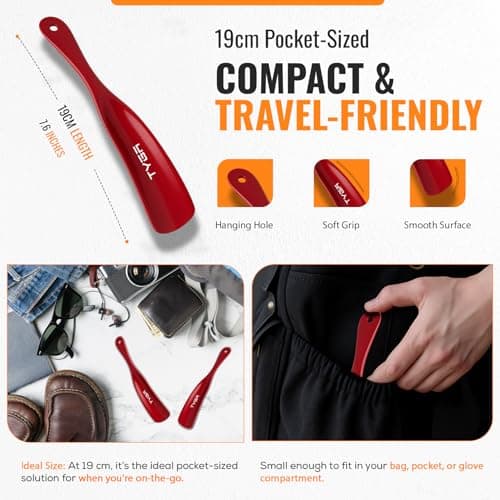 TYGA 19cm Flexible Plastic Shoe Horns, Red, Pack of 2 — view 3
