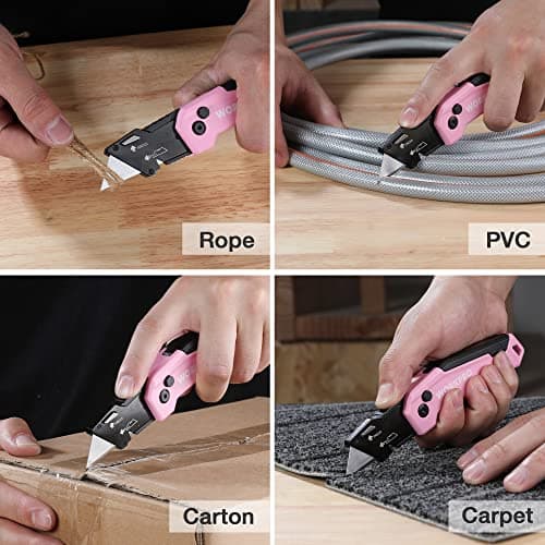 WORKPRO Folding Utility Knife, Aluminium Box Cutter, Pink — view 6