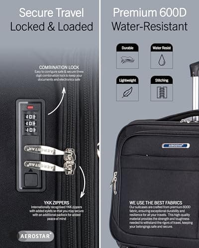 Aerostar Executive Series Roller Bag Case fits Laptop up to 16”, TSA Lock, 4 Wheels and Water-Resistant Business and Commuter Travel, Black — view 5