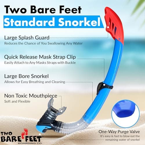 Two Bare Feet Adult PVC Snorkel & Mask Set – Anti-Fog Tempered Glass Diving Mask with Adjustable Snorkel for Snorkelling, Swimming & Scuba Diving (Red) — view 3