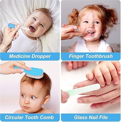 Baby Healthcare and Grooming Kit Nursery Care Kit, Newborn Safety Health Care Set with Hair Brush,Comb,Nail Clippers and More for Newborn Infant Toddlers Baby Boys (Blue) — view 6