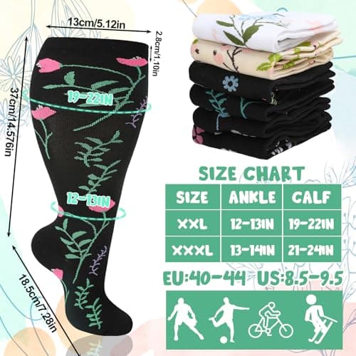 Zuimei 6 Pairs Plus Size Wide Calf Compression Socks for Women Beige 3XL — view 4