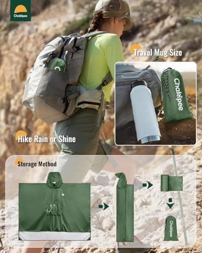 Chakipee Rain Waterproof Poncho Adult Reusable Rain Cape Lightweight with Transparent Pocket, Packable Poncho Multi-Purpose for Travel, Hiking, Camping, Festival Green — view 5