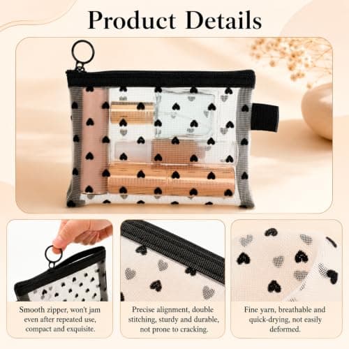 Bruislard 4 Pcs Small Make Up Bag Mesh Cosmetic Pouch with Zipper — view 4