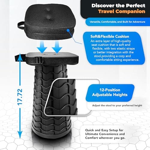 SCOPIFY Portable Folding Stool, Telescopic Stool with Cushion & Carry Bag — view 5