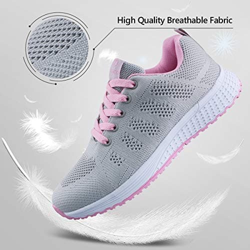 Youecci Womens Sneakers Lightweight Ladies Indoor Outdoor Cross Trainers Casual Lace Up Shoes Fitness Sport Walking Running Shoes Grey Pink 6, Manufacturer Size 39 — view 5