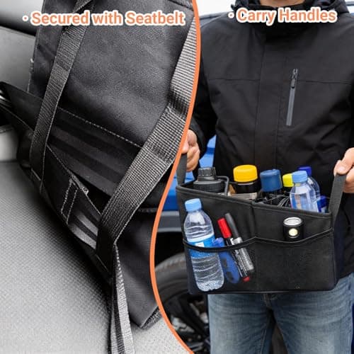 NBOUOU Car Seat Boot Organiser Storage for Front or Back Seat, Portable Waterproof Car Organiser Essentials Collapsible, Holds Snacks, Cups, Books, Tissue - Keeps Cars Tidy and Clean — view 5