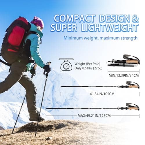 Overmont Hiking Poles Foldable Aluminium Ultralight - Adjustable 105-125 cm Trekking Poles - Nordic Walking Poles 1 Pair with All-Terrain Accessories Black — view 5