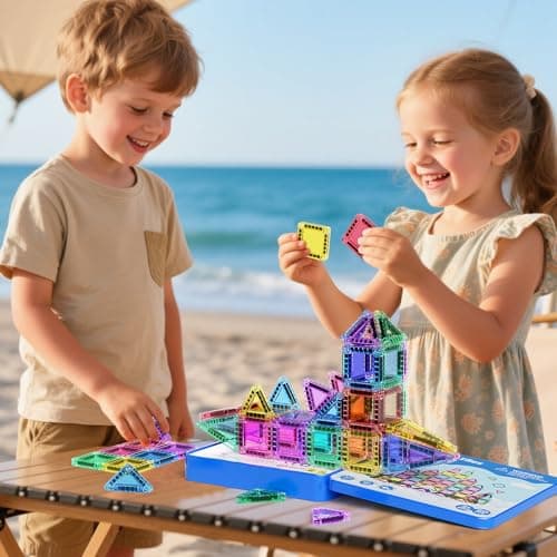 Magnetic Tiles Travel Building Set: 60PC with Iron Case for Kids 3+ — view 3