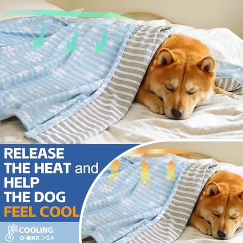 Deamoser Dual-Sided Cooling Blanket for Dogs & Cats,Lightweight Self Cooling Blanket with Ice Silk & Natural Cotton 104x76cm, Breathable Pet Summer Throws for Travel, Machine Washable (M, Blue) — view 4