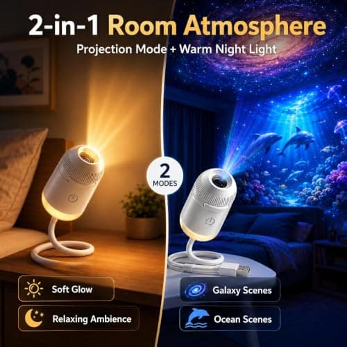 LMIX Galaxy Projector Night Light, 2-in-1 Holographic Star 5d Projector Plug and Play hd Star Smart Ceiling Projectors Lamp 360° Space Starry Sky USB Projection (with 6 Films) — view 2