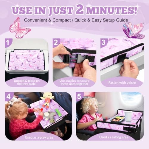 Babenest Airplane Tray Table Cover for Kids with Pockets, Butterfly Purple — view 3