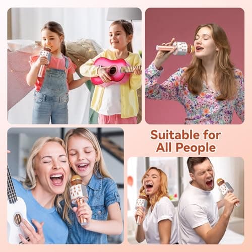 Warmiehomy Kids Karaoke Machine, Portable Microphone Birthday Gifts for 4 5 6 Year Old Girl, Bluetooth Karaokes Toys Home KTV Singing for Age 3-12 Children Presents, Rose Gold — view 4