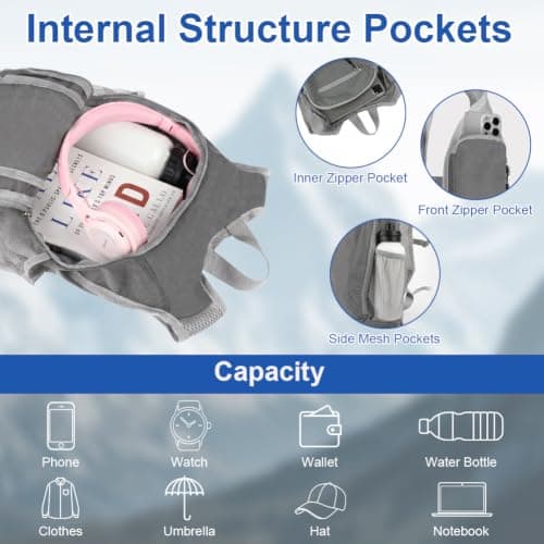 HOTUT Ultra Lightweight Foldable Backpack, 10L Hiking Backpack, Water Resistant Travel Day Bag for Men Women, Packable Rucksack Daypack for Cycling Climbing Travelling Camping Sports Outdoor (grey) — view 4