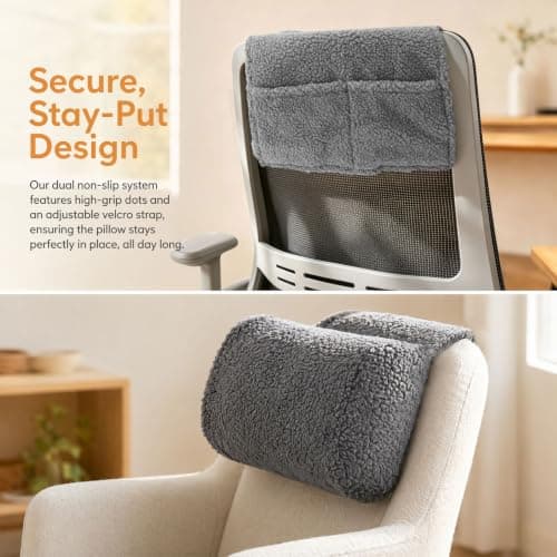 Ergonomic Neck Support Pillow - Neck Pillow for Chair 40cm×60cm, Non-Slip Memory Foam Headrest Pillow, Neck Cushion with Velcro Strap & Pocket, Chair Pillow for Sofa, Office Chair, Car & Gaming Chair — view 5