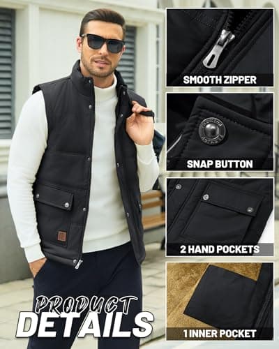 KEFITEVD Men's Body Warmer Winter Fleece Fishing Gilet Sleeveless Jacket — view 4