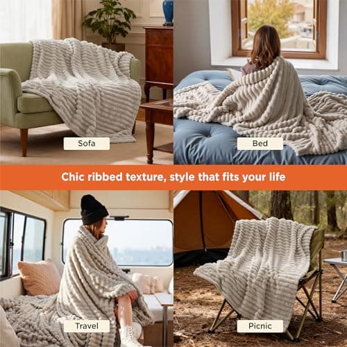 Bedsure Fleece Throw Blanket for Bed - Fluffy Throw, Beige, 150x200 cm — view 4