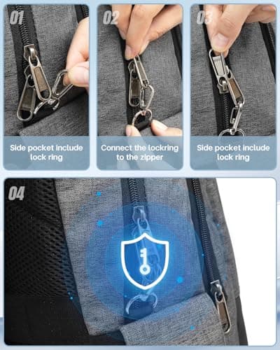 Backpack, Business Travel Backpack with Charging Port, Water Resistant Rucksack, Anti-Theft Backpack for Men Women, Fits 15.6-inch School Bag(Grey) — view 3