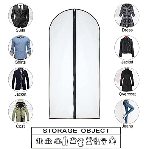 Moth Proof Garment Bags 60 x 120cm(24'' x 48'') Black Side Breathable Clear Garment Full Zipper Bags for The Winter Coats Jackets Clothes(Pack of 6) — view 3
