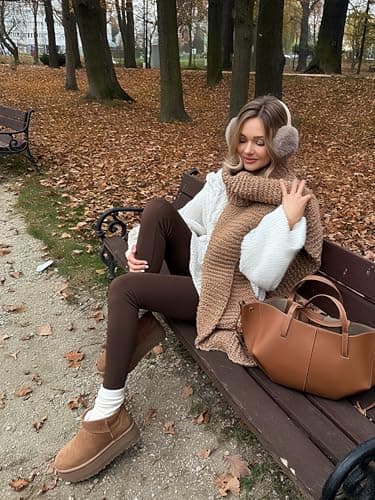 BLONGW Women's Fleece Lined Leggings High Waist Thermal Coffee Light Apricot with Pockets, Ladies Winter Warm Fur Lined Stretchy Yoga Pants Tights — view 2