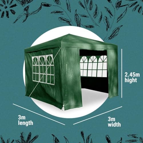 Gr8 Garden 3x3m Gazebo Tent with Removable Sides | Outdoor Waterproof Party Tent Canopy | Garden Marquee Shelter for BBQ, Festival, Camping & Beach | Camping Tent Awning Shade l Green — view 4