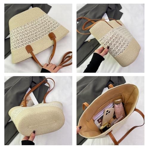 Pahajim Straw Bags and Hat Set for Women Raffia Beach Bag with Zip — view 3