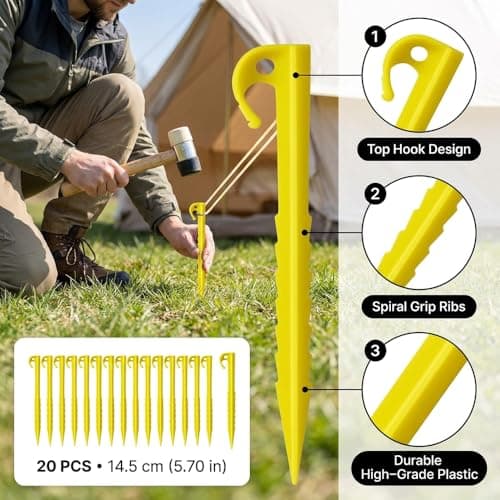20-Pack Heavy Duty Tent Pegs, Spiral Screw-In Camping Pegs for Windy Ground, Plastic Garden Pegs for Ground Anchoring, Awning Pegs for Tents & Outdoor Setup — view 3
