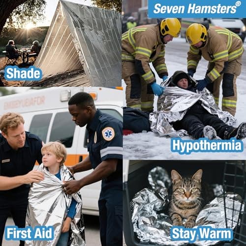 Seven Hamsters Emergency Blankets 4-Pack Foil Space Thermal Blanket for Outdoor Sport, Camping, Mylar Survival Equipment First Aid Bag Kit — view 3