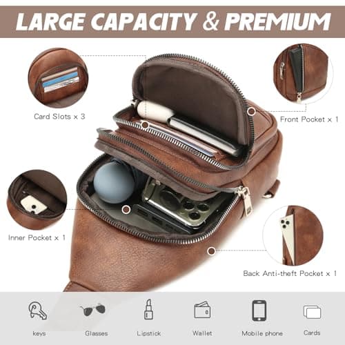 Travistar Sling Bag for Women Trendy Small Sling Backpack Crossbody Purse Faux Leather Cross Body Bag Fanny Packs with 2 Removable & Adjustable Strap Anti Theft Chest Belt Sash Bags for Travel Hiking — view 4