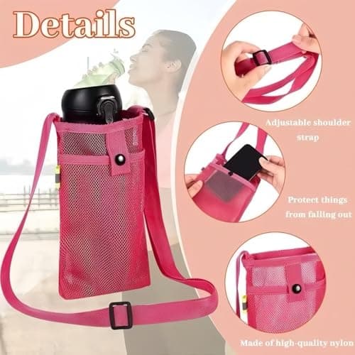 Ainvhh 4 PCS Water Bottle Holder Mesh Water Bottle Pouch Sleeve with Adjustable Shoulder Strap Portable Waters Bottles Sleeve Shoulder Bottle Holder for Outdoor Camping Hiking Gym Walking Sports — view 3