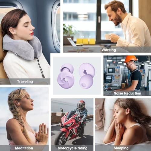 Premium Noise Cancelling Ear Plugs for Sleep, Work, Study, Travel - Soft Silicone Reusable Earplugs - NRR 25-33dB Noise Reduction - Comfortable & Portable (Purple (Premium) 1 Pair, XS, S, M, L) — view 5