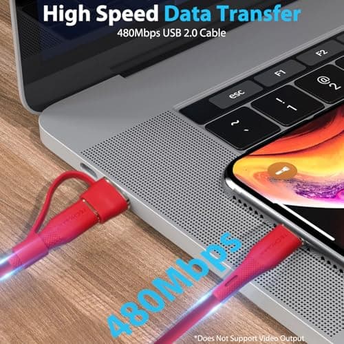 TECHGEAR 2M 2in1 100W USB A/C to USB C Soft SILICONE Charger Cable Fast Charging, Tangle Free, Compatible with MacBook Pro/Air, iPad A16/Air/Pro 2024, iPhone 17 16, Galaxy S25 S24 A17 A26, PS5, Switch — view 5