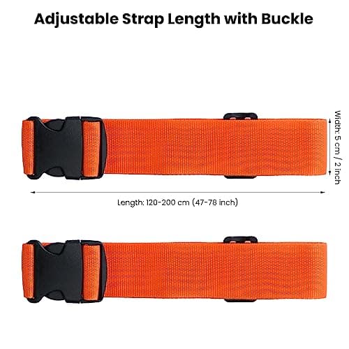 HUSAIHU 2 Pack Luggage Straps for Suitcases, Adjustable Travel Suitcase Belt Connector Straps, Webbing & Heavy Duty Strap with Buckles, Personalised Suitcases Packing (Orange) — view 2