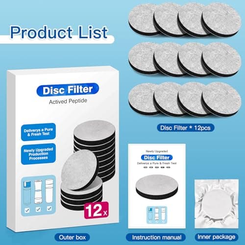 OHFAMO 12 Pack MicroDisc Water Filters Compatible with Brita Fill&Go Bottles, Individually Packed Replacement Filter Discs, Reduce Chlorine, Microparticles, Unwanted Taste and Odours — view 2