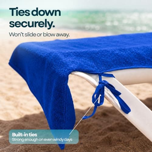 ITSA Terry Towelling Beach Towel with Pockets & Handles | 100% Cotton Foldable Sun Lounger Cover | Carry Bag | Secure Storage Beach Towel (Ocean Blue) — view 4
