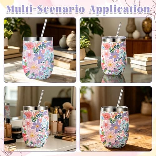 Flower Mug 12oz, Girls Travel Mug, Insulated Travel Coffee Mug with Lid and Straw, Stainless Steel Flower Cup for Ice Drinks Wine, Home Picnic, Ice Preservation, Gifts for Girls Women Flower Lovers — view 5