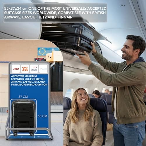 CRUW Hand Luggage 22" Expandable Lightweight Cabin Bag TSA Approved Lock, Silent Wheels Durable Polypropylene Luggage Suitcase Fits 56x45x25cm Overhead Carry On Limit for easyJet, BA & Jet2. — view 4