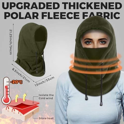 AURUZA Balaclava Winter Hat Thermal Face Mask Snood Hood Hat Neck Warmer, Windproof Ski Mask for Winter Outdoor Sports (Army Green, M) — view 5