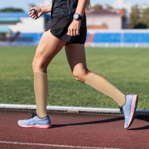 Compression Socks for Women Men, Open Toe Compression Stockings Flight Compression Socks Calf Support Toeless Stockings for Flying Travel Yoga Nurses Running F4-LZYLW (Skin,L/XL) — view 4