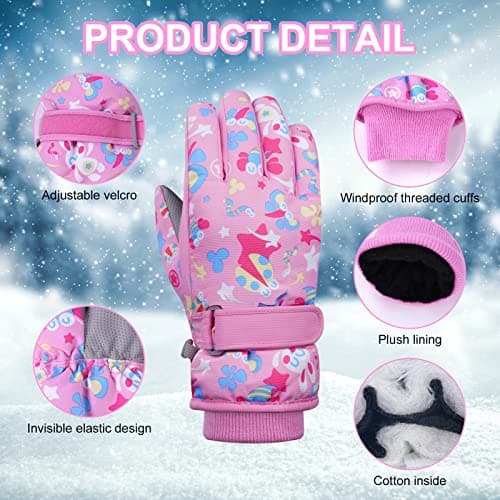 flintronic Kids Ski Gloves, Winter Skiing Gloves Thermal Snow Glove with Adjustable Cuffs, Waterproof Snowboarding Gloves for Children Girls Cycling, Skiing, Skating and Hiking (M) — view 3