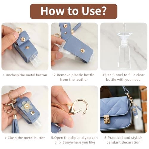 WATUNID 4Pcs PU Leather Hand Sanitizer Key Holder, Refillable 1oz Bottles — view 4