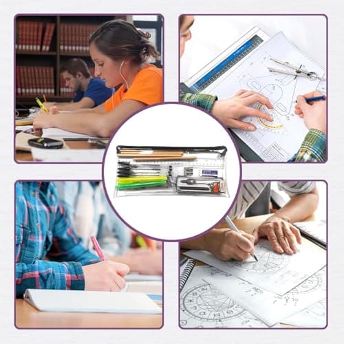 18 Pcs School Stationary Sets, Back to School Stationery Set, Exam Stationery Set, Assorted Stationary Pack with 4 Graphite Pencils, 4 Pens, 2 Highlighter, Eraser & Sharpener, Compass, Pencil Case — view 5